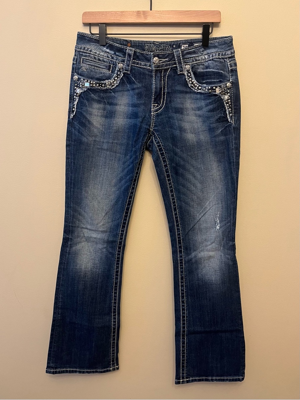 Miss Me Y2K Rhinestone Embellished Fleur De Lis Bootcut Jeans Women's Size 29